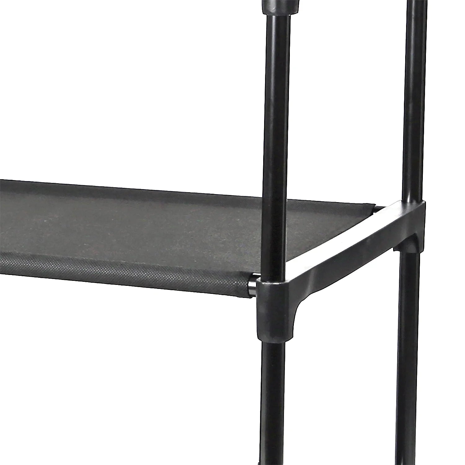 4 Shelf Closet Storage Organizer for Clothes with 2 Fabric Bins, Black, Metal Frame