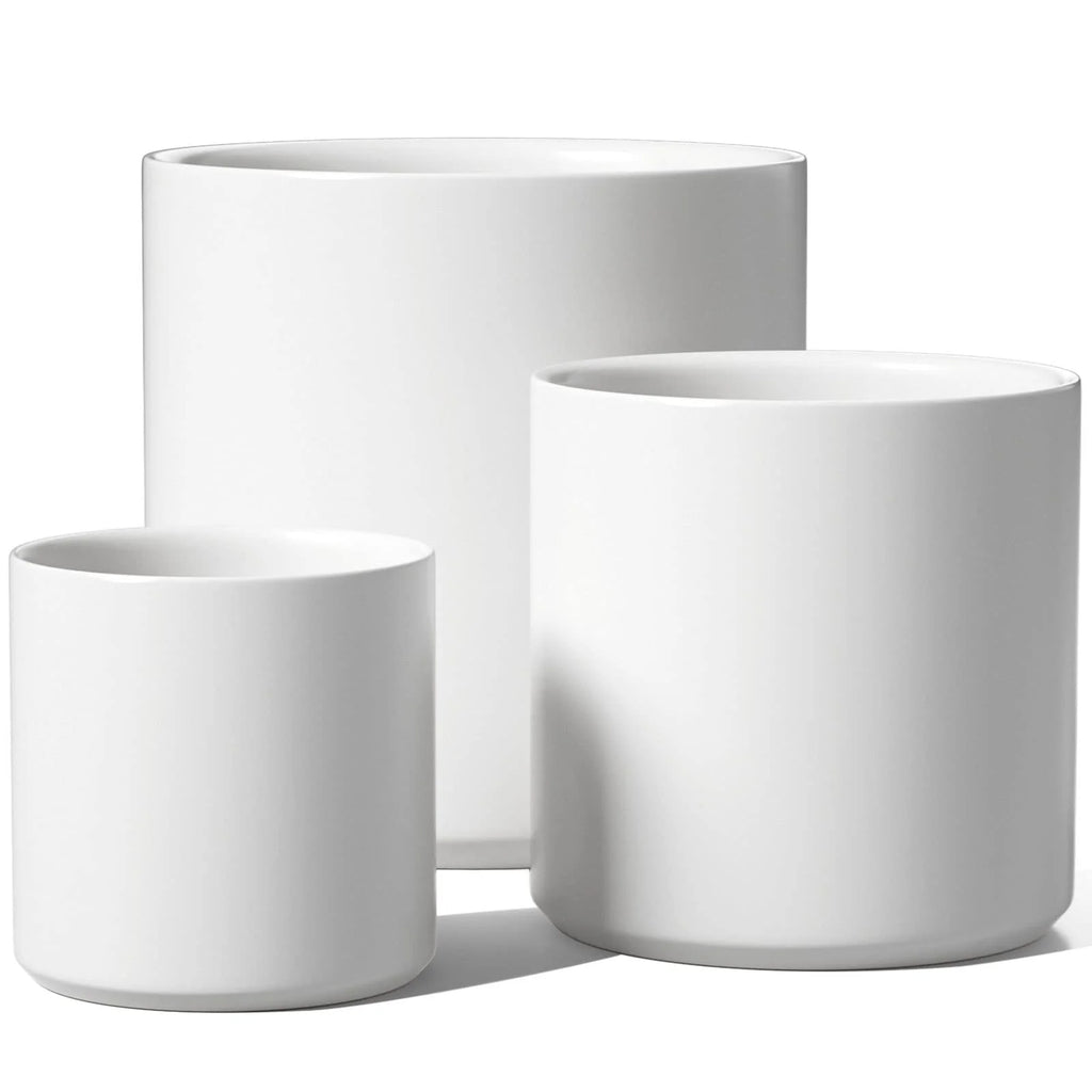 6+8+10 Inch Plant Pots, Ceramic Flower Pots for Plants, Raised Dots Planter Pots for Home/Office, Indoor Planters with Drainage Hole and Plug, Glaze Arctic White F Lower Pots